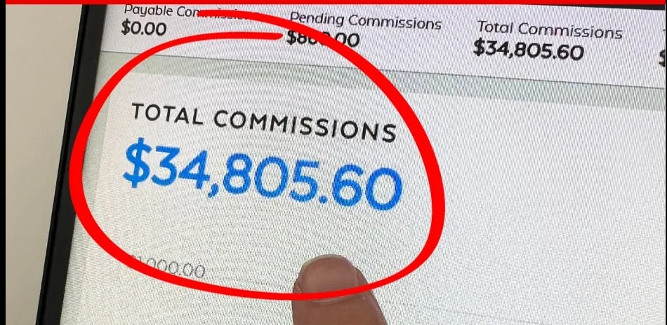 Affiliate platform dashboard showing total commissions of $34,805.60